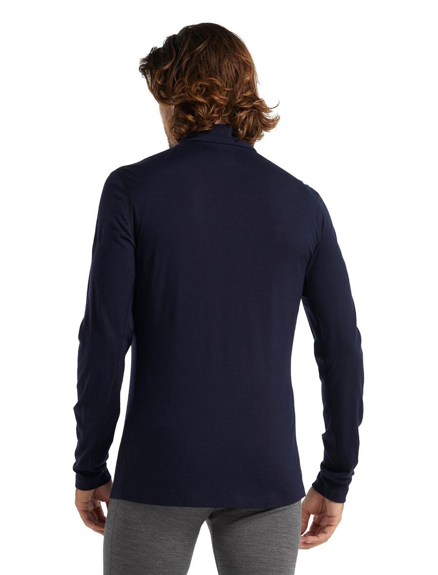 Midnight Navy Men's Icebreaker Merino 200 Oasis Long Sleeve Half Zip Thermal Top Base Layers | USA 1359OKIR